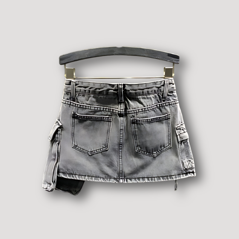 Mid Waist Cargo Denim Minirock Dames