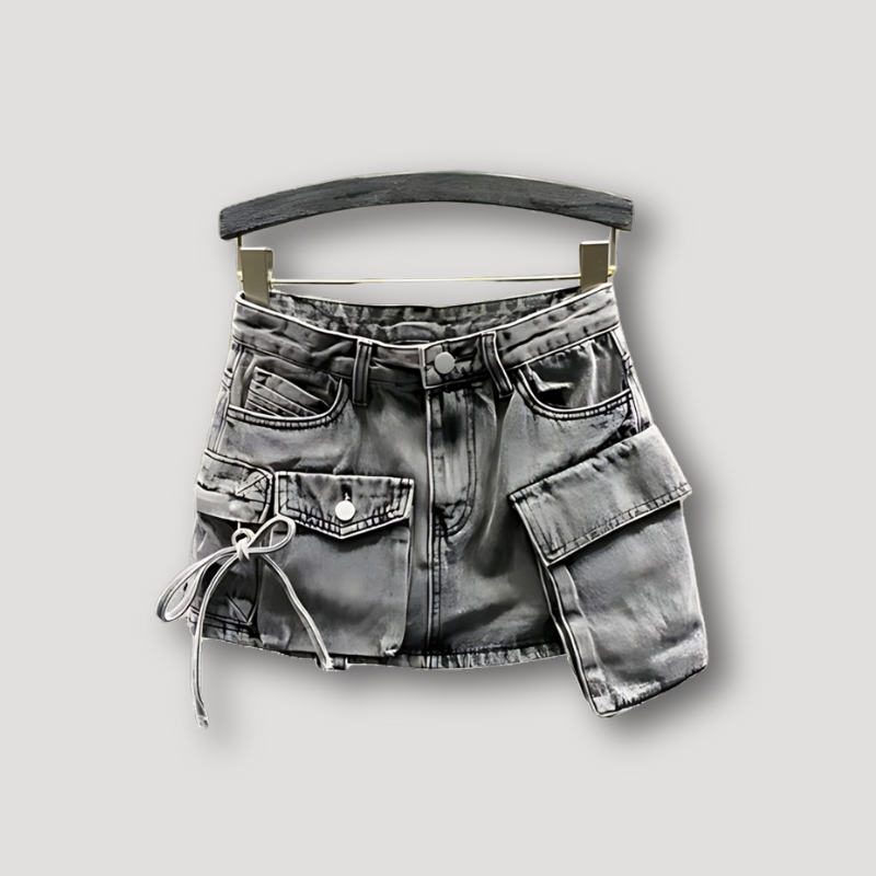 Mid Waist Cargo Denim Minirock Dames