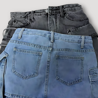 Mid Waist Cargo Denim Minirock Dames