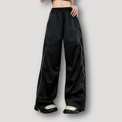 Sportief Wide Leg Baggy Fit Zijstrepen Techwear Broek