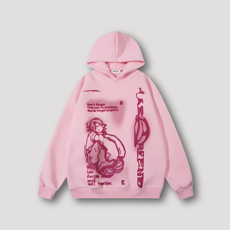 Abstract Street Boy Zittend Letter Graphisch Hoodie Bedrukken