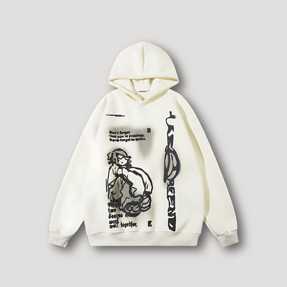 Abstract Street Boy Zittend Letter Graphisch Hoodie Bedrukken