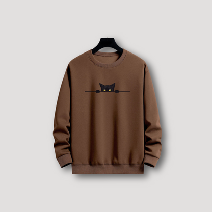 Minimalistische Starende Zwarte Kat Grafisch Sweater Mannen