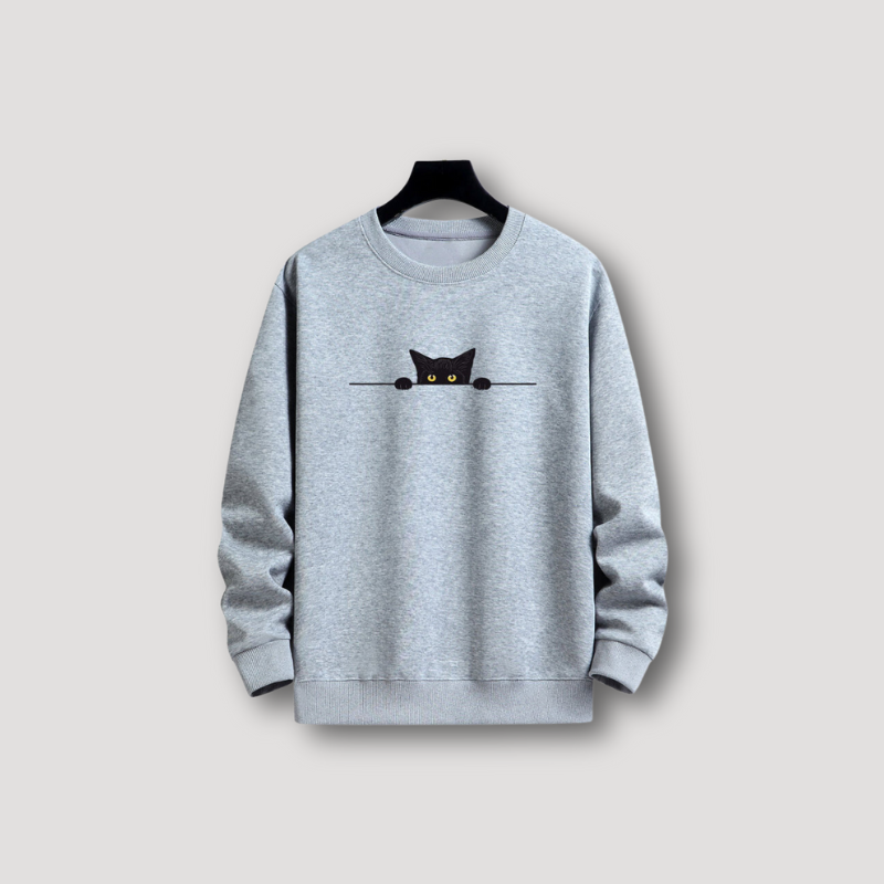 Minimalistische Starende Zwarte Kat Grafische Sweater