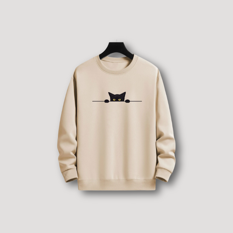 Minimalistische Starende Zwarte Kat Grafische Sweater