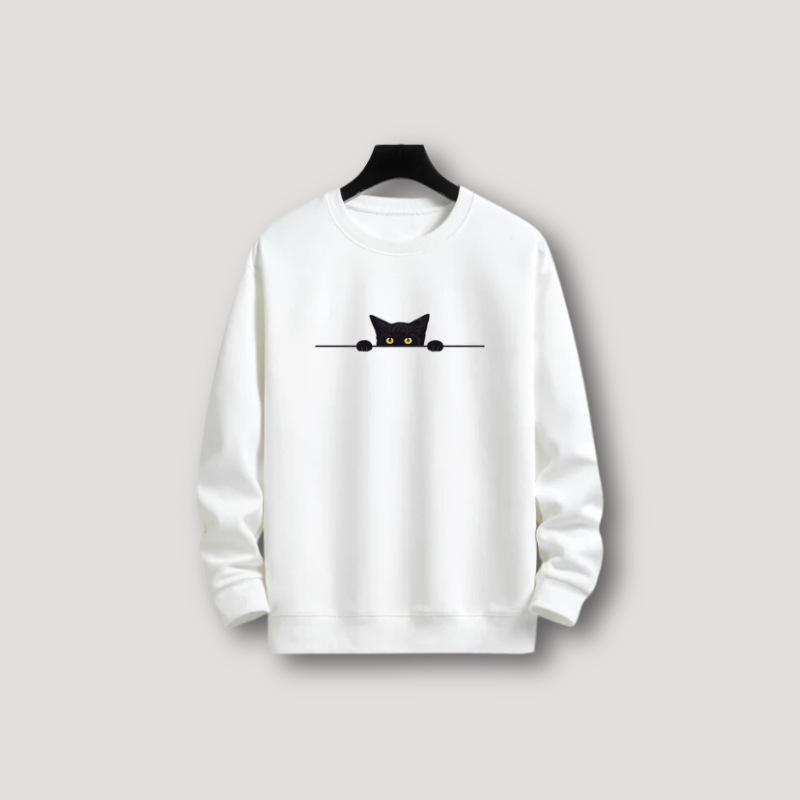 Minimalistische Starende Zwarte Kat Grafische Sweater