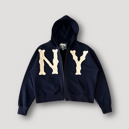 New York NY Furry Borduurwerk Zip Up Hoodie