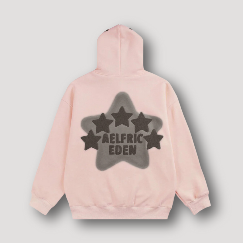 Grote Grijze Sterren Print Zacht Pastel Roze Hoodie