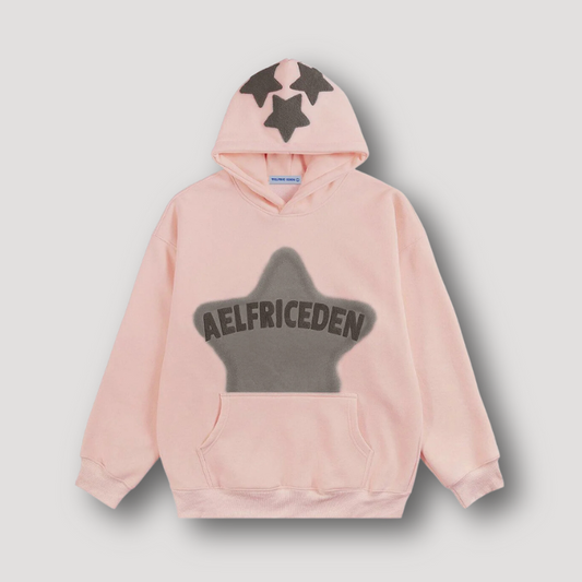 Grote Grijze Sterren Print Zacht Pastel Roze Hoodie