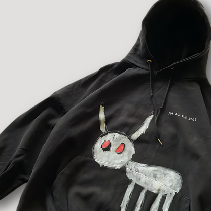 Zwart Oversized Hand Painted Hond Grafisch Hoodie Jas