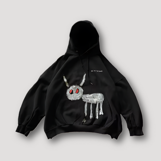 Zwart Oversized Hand Painted Hond Grafisch Hoodie Jas