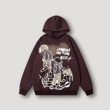 Baggy Oversized Abstracte Handgetekende Schetsen Grafisch Hoodie