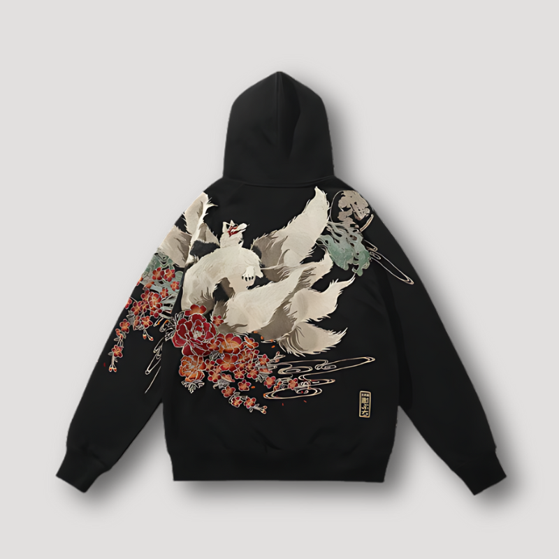 Nine-Tailed Fox Kitsune Japans Zwart Hoodie