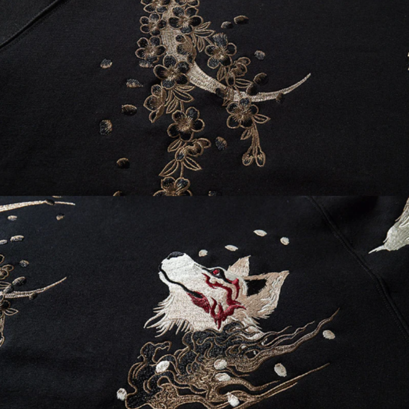 Nine-Tailed Fox Kitsune Japans Zwart Hoodie