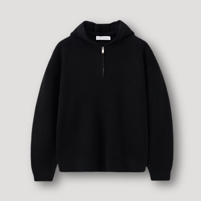 Geribd Gebreid Half Zip Relaxed Fit Hoodie