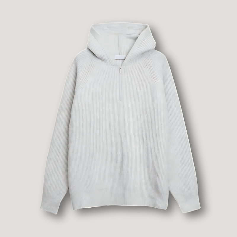 Geribd Gebreid Half Zip Relaxed Fit Hoodie