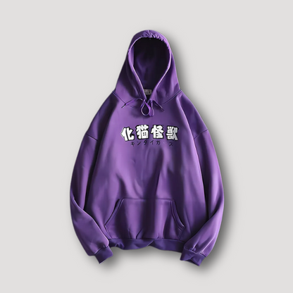 Paars Japans Geïnspireerde Cartoon Kat Grafisch Oversized Hoodie