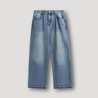 Straight Leg Vintage Vervaagd Distressed Washed Denim Jeans