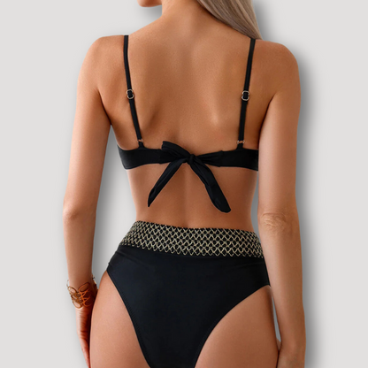 Bandeau Bikini Dames Goud Lattice Highwaist