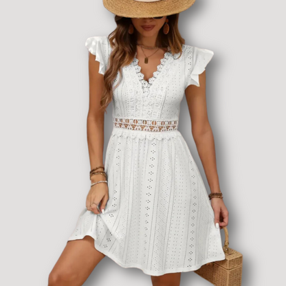 Vloeiend Kant Eyelet Zomer Mini Kleid