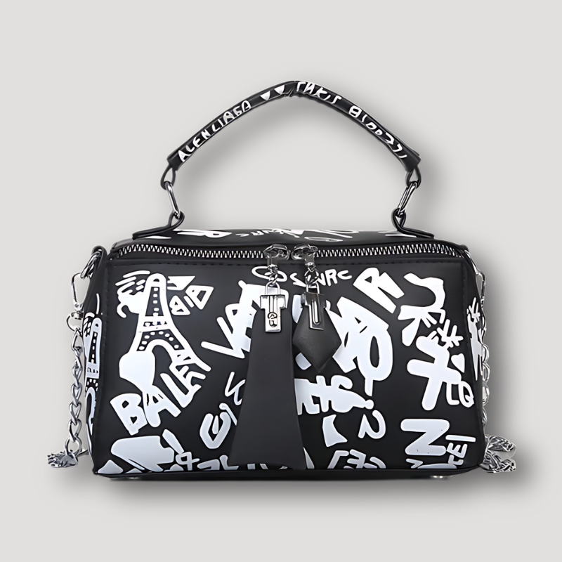 Rechthoek Zwarte Graffiti Print Shoulder Mini Bag