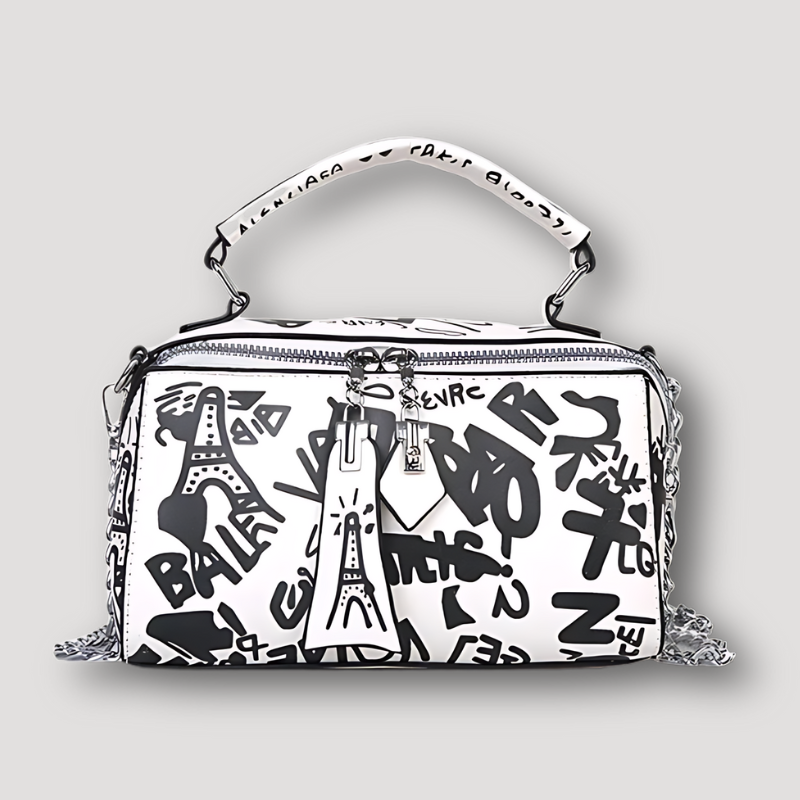 Rechthoek Zwarte Graffiti Print Shoulder Mini Bag