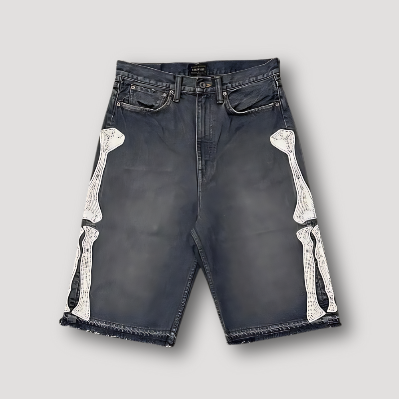 Los Ruig Borduurwerk Bedrukt Patroon Denim Jorts