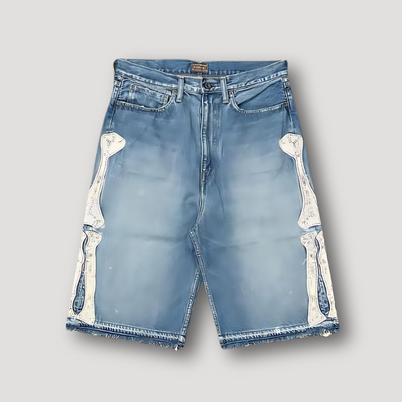 Los Ruig Borduurwerk Bedrukt Patroon Denim Jorts