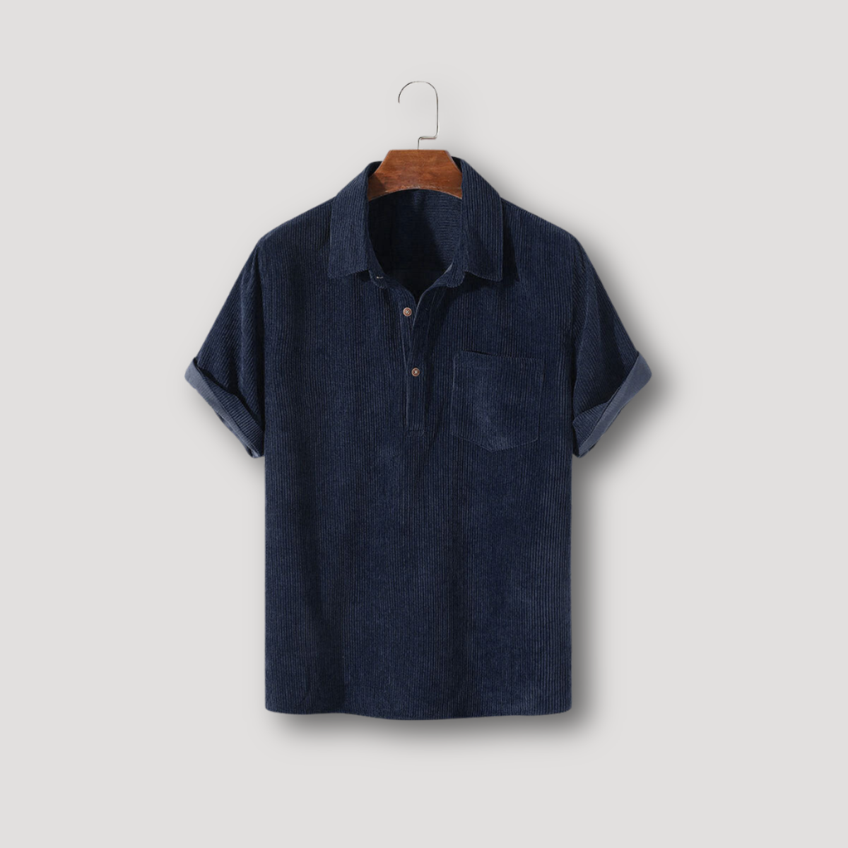 Corduroy Kraag Korte Mouw Zomer Shirt Mannen