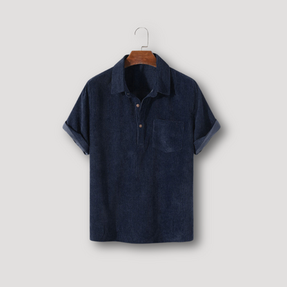 Corduroy Kraag Korte Mouw Zomer Shirt Mannen