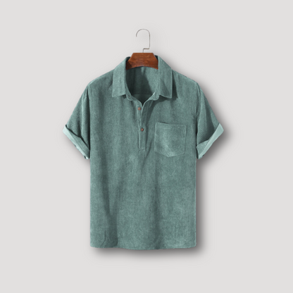 Corduroy Kraag Korte Mouw Zomer Shirt Mannen