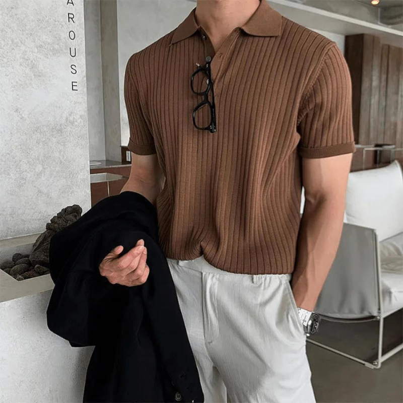 Ribtricot Button Up Korte Mouw Polo Shirt