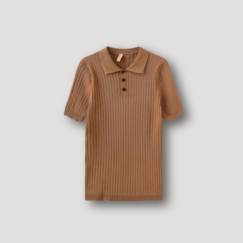 Ribtricot Button Up Korte Mouw Polo Shirt