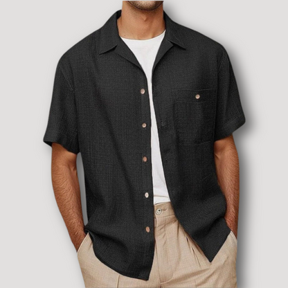 Sommer Korte Mouw Button Up Linnen Collar Shirt Mannen