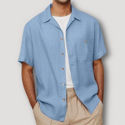 Sommer Korte Mouw Button Up Linnen Collar Shirt Mannen