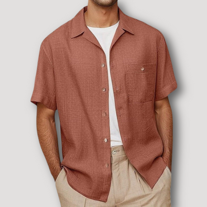 Sommer Korte Mouw Button Up Linnen Collar Shirt Mannen