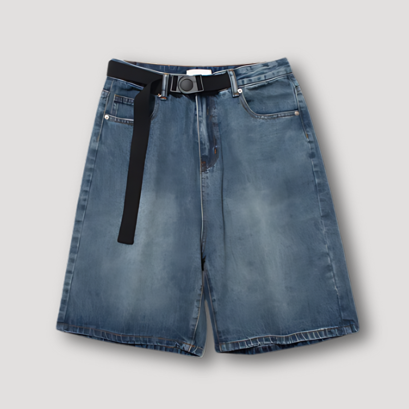 Casual Vintage Gewassen Middenblauw Straight Leg Denim Jorts