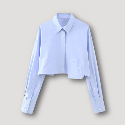 Klassiek Cropped Lange Mouw Button Down Collar Shirt Voor Vrouwen