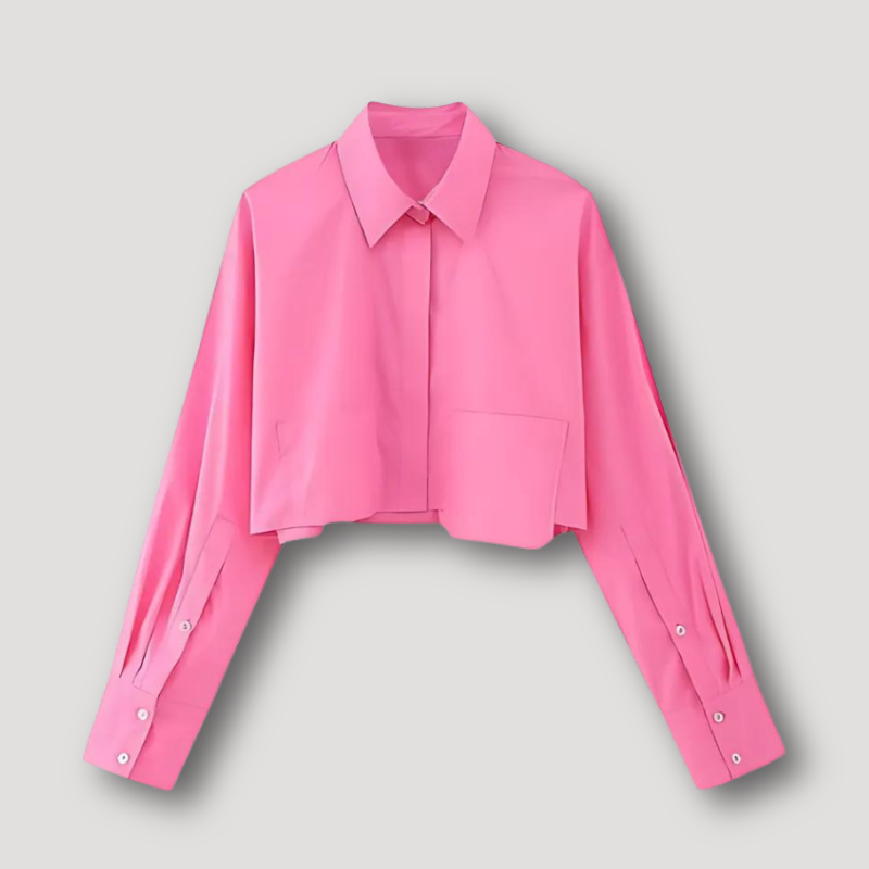 Klassiek Cropped Lange Mouw Button Down Collar Shirt Voor Vrouwen