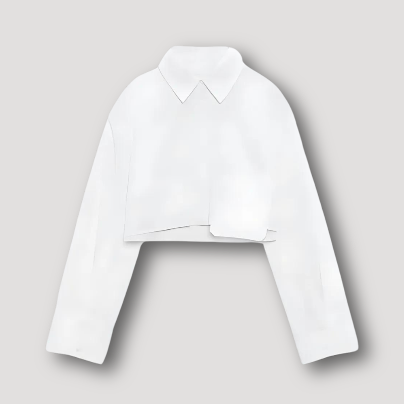 Klassiek Cropped Lange Mouw Button Down Collar Shirt Voor Vrouwen