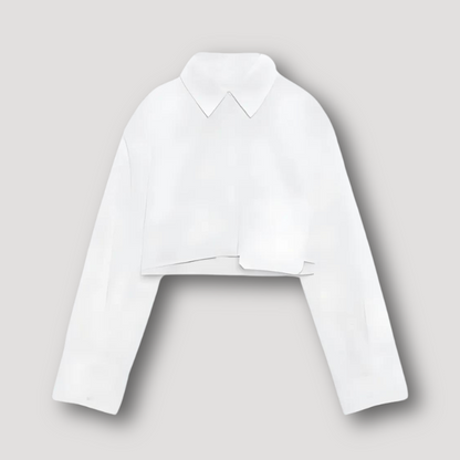 Klassiek Cropped Lange Mouw Button Down Collar Shirt Voor Vrouwen