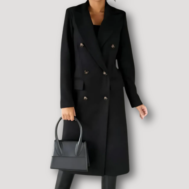 Knie Lange Dames Coat - Klassiek - Twee Rijen Knopen - Chique uitstraling