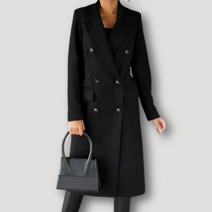 Knie Lange Dames Coat - Klassiek - Twee Rijen Knopen - Chique uitstraling