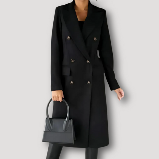Knie Lange Dames Coat - Klassiek - Twee Rijen Knopen - Chique uitstraling