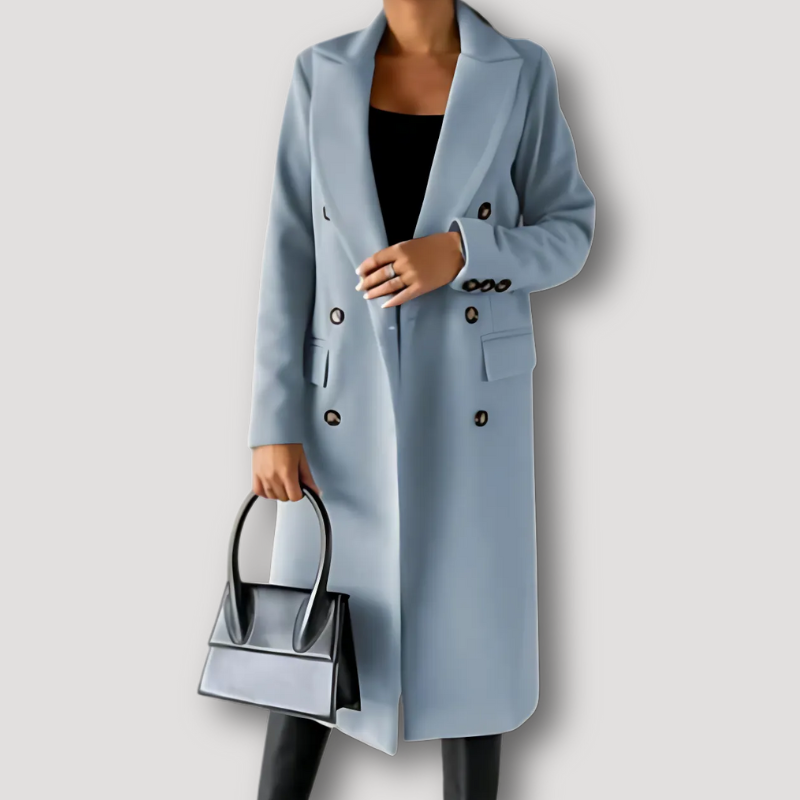 Knie Lange Dames Coat - Klassiek - Twee Rijen Knopen - Chique uitstraling