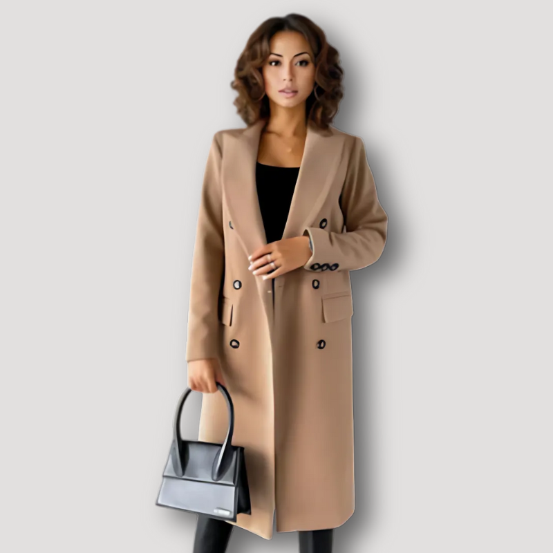 Knie Lange Dames Coat - Klassiek - Twee Rijen Knopen - Chique uitstraling