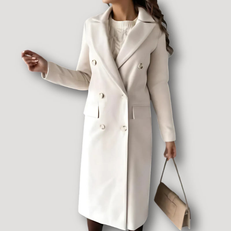Knie Lange Dames Coat - Klassiek - Twee Rijen Knopen - Chique uitstraling