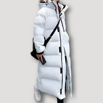 Horizontaal Glanzend Zip Up Langer Quilted Puffer Coat Dames