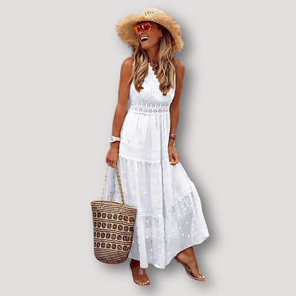 Mouwloos Tiered Kant Boho Style Stromend Maxi Dress Zomer