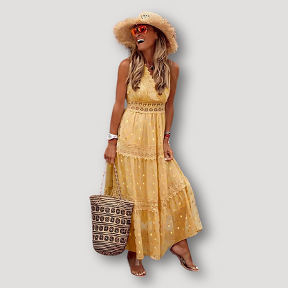 Mouwloos Tiered Kant Boho Style Stromend Maxi Dress Zomer